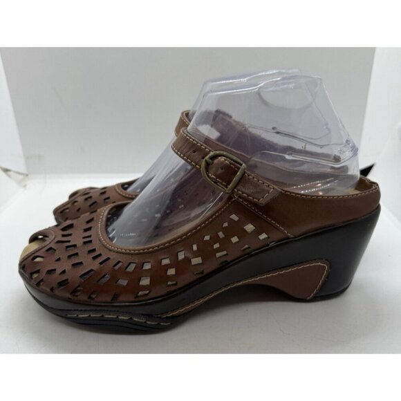 WhiteMt Mario Peep Toe Brown Faux Leather Mule Clogs Women's 8M Mary Jane Strap - Picture 3 of 8